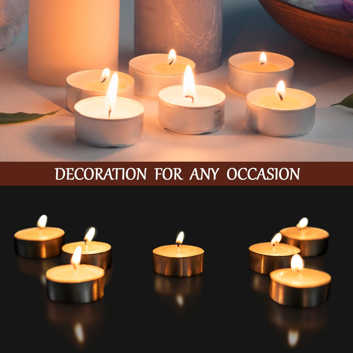 Assorted decorative candles with a warm glow, suitable for birthdays, anniversaries, and parties.