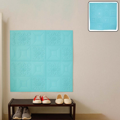 3D foam wallpaper panel in cyan color measuring 70x70 cm