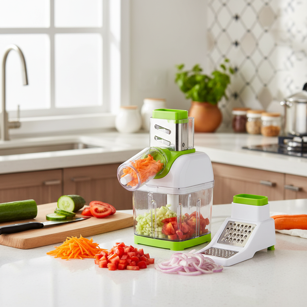 14-in-1 Vegetable Chopper lifestyle - colorful chopped vegetables on kitchen counter