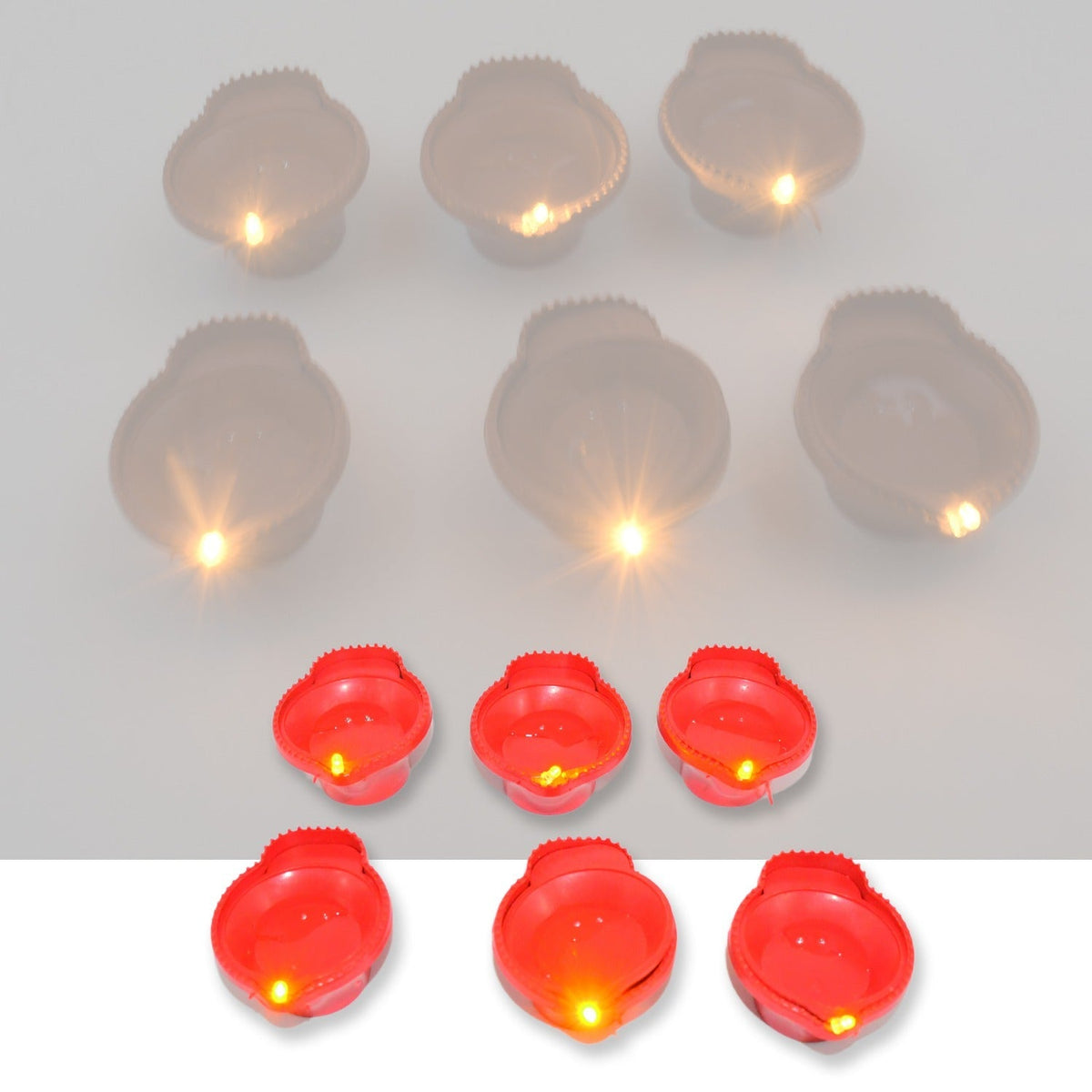 Hand holding a glowing water sensor diya, showcasing its portable design.